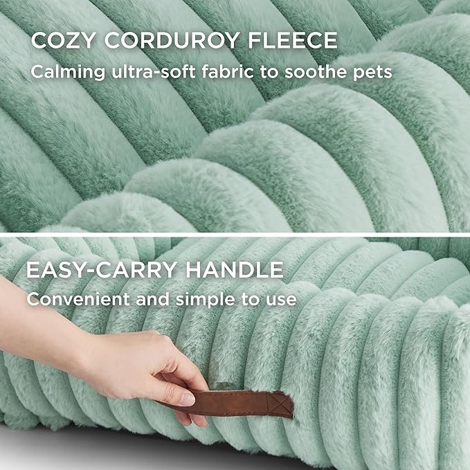 Bedsure Washable Dog Bed for Medium Dogs - Cute Furry Puppy Beds, Rectangle Orthopedic Corduroy Fleece Pet Beds with Removable Zipper Cover, 20x19x6inches, Green