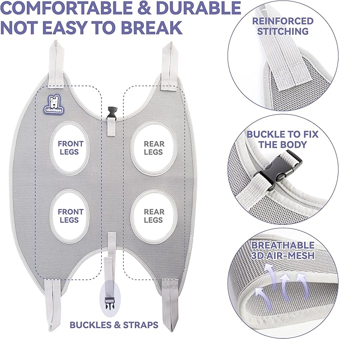 Dog Grooming Hammock Harness for Dogs & Cats with Pet Nail Clipper Trimmer - Cat Hanger Sling for Trimming Clipping Nails- Dog Hammock Restraint Bag for Small Medium Large pet ( Grey M )