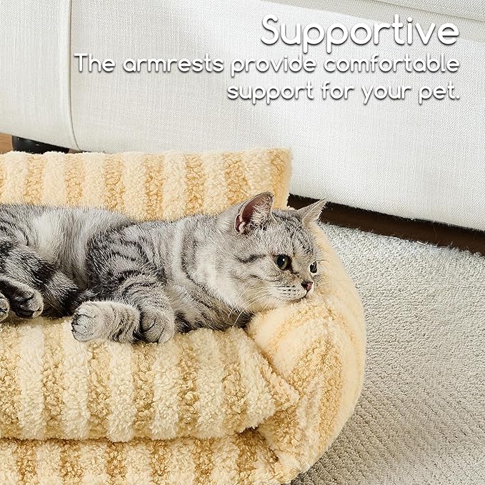 Hollypet Cat Bed Fluffy Plush Mutifuctional Double-Layer Soft Pet Couch Orthopedic Sofa Nest Beds for Small Cats and Dogs, Yellow (21x15x8 inch)