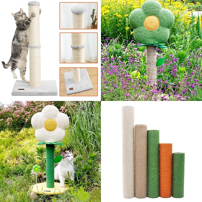 White and Green Sisal Rope 20M 6mm, Natural Premium Durable Unoiled Cat Sisal Rope for Repairing, Recovering or DIY Scratcher, Twisted Thicker Fiber Hemp Rope for Cat Tree and Tower