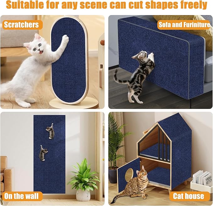 Cat Scratching mat Self-Adhesive, Trimmable Furniture Protector for Couch, Sofa, Wall & Cat Trees - Durable Scratch Pad with Nano Tape, DIY Climbing Carpet for Indoor Cats (Dark Blue, 78.7"x15.8")