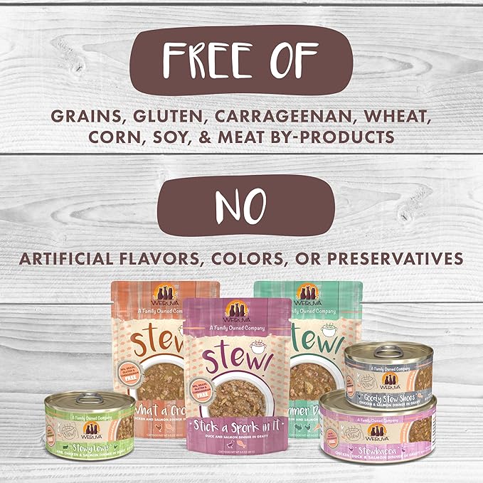 Weruva Classic Cat Stews!, Simmer Down with Turkey, Chicken & Salmon in Gravy, 3oz Pouch (Pack of 12)