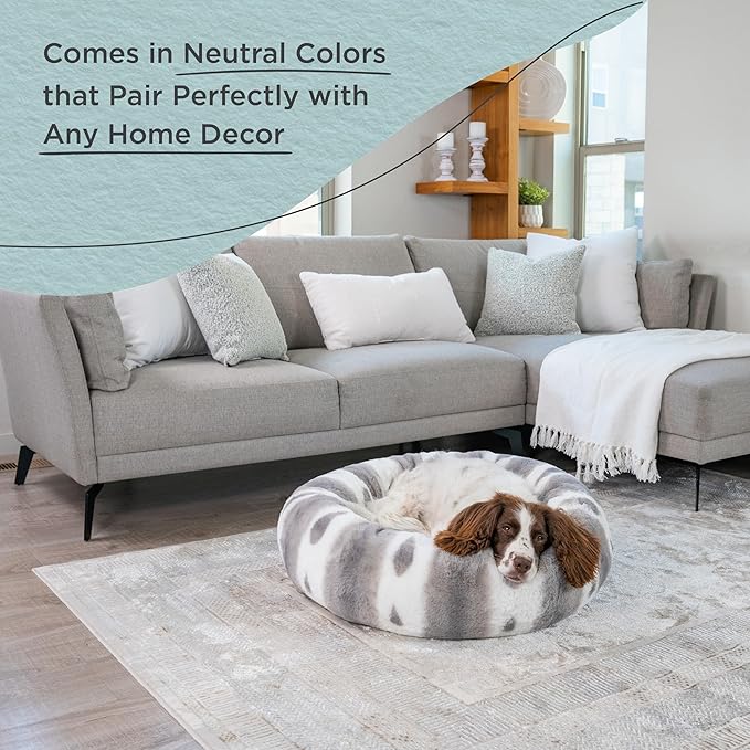 Best Friends by Sheri Patterned Lux Faux Fur Calming Donut Dog Bed, Gray, Medium, 30x30