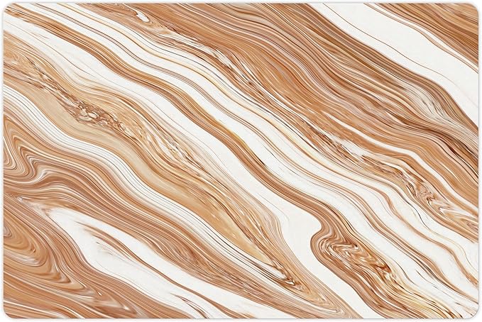 Lunarable Marble Pet Mat for Food and Water, Wavy Colored Fluid Earthen Toned Unusual Classic Retro Print, Non-Slip Rubber Mat for Dogs and Cats, 18" X 12", Cinnamon Cream