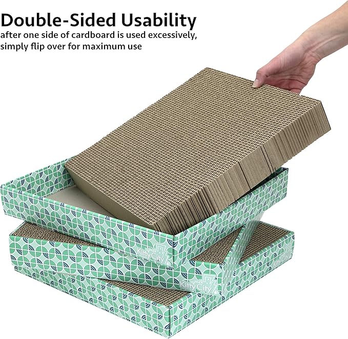 Kitty City XL Wide Corrugate Cat Scratchers 3 Pieces, Cat Scratching, Cat Scratch Pad, Door Clips, Furniture Protectors from Cat Scratching