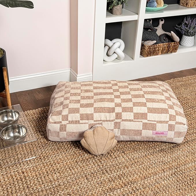 DBD3001A-XL Mabel 49.5" x 31.5" Designer Modern Ultra Soft Reversible Plush Rectangular Pet Bed with Washable Cover, Oatmeal Check
