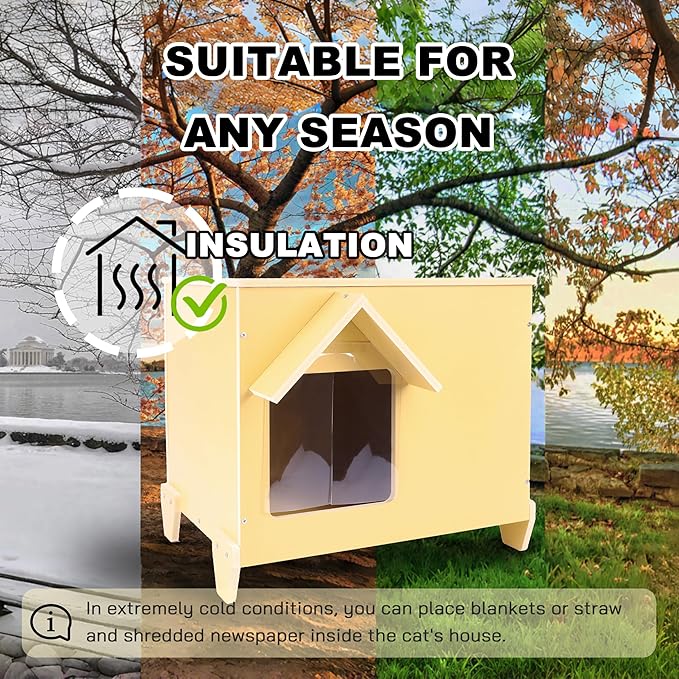 Outdoor Cat Houses Feral Cat Shelter Wooden Stray Cat Condo Outside Sturdy Waterproof and Insulated with Escape Door (one cat upgrate)