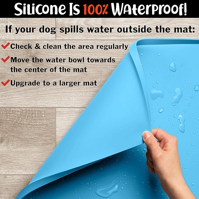 DogBuddy Dog Food Mat – Waterproof Dog Bowl Mat for Food and Water, Silicone Pet Feeding Mats for Floors, Non-Slip Placemat with High Edges for Dogs Bowls, Puppy Essentials (Large: 24"x16", Maya)
