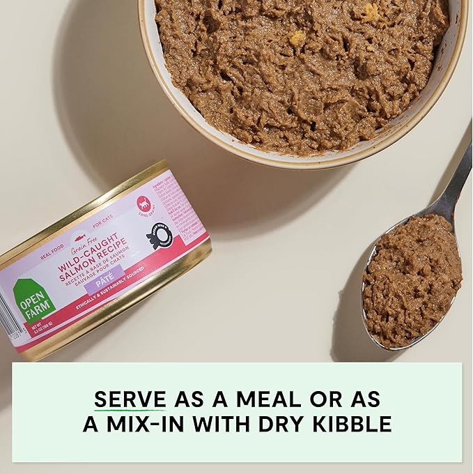 Open Farm Canned Cat Food, Paté for Complete & Balanced Nutrition, Grain-Free and Legume-Free Wet Cat Food, Salmon Recipe, 2.8oz Cans (Case of 18)