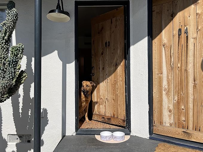 Waterproof Silicone Pet Food Mat - Non-Slip, Spill-Proof Feeding Mats for Floors, Raised Edge Design, Easy-to-Clean Mat for Dog & Cat Bowls, 21" Across x 10.5" Deep, Medium-Natural Sand