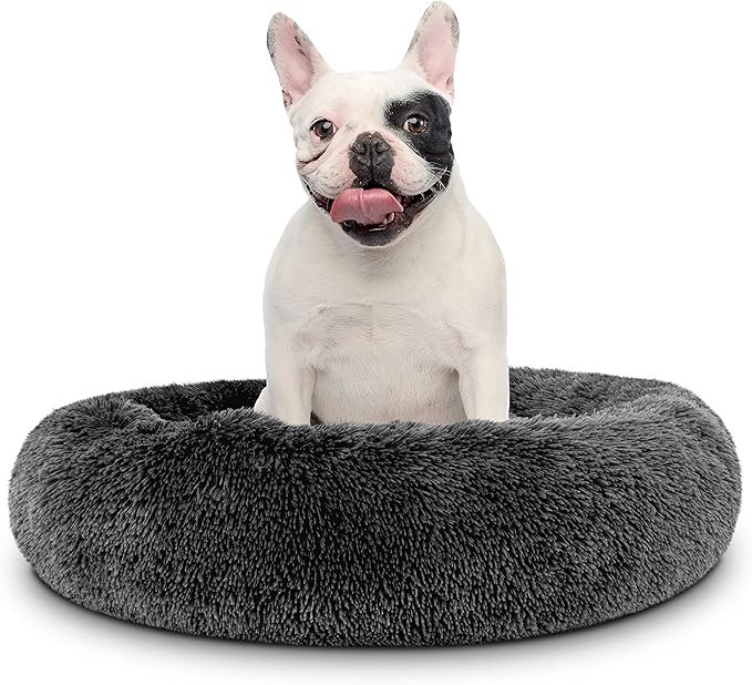 The Dog’s Bed Sound Sleep Donut Dog Bed, Med Steel Grey Fur Calming Nest Bed, Veterinary Approved