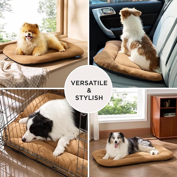 Bedsure Washable Dog Crate Pad for Large Dogs, Anti-Slip Puppy Kennel Dog Bed for Crate - Ultra Soft Fleece Flat Thin Pet Mat (Not Chew Proof), Brown 35"x22"