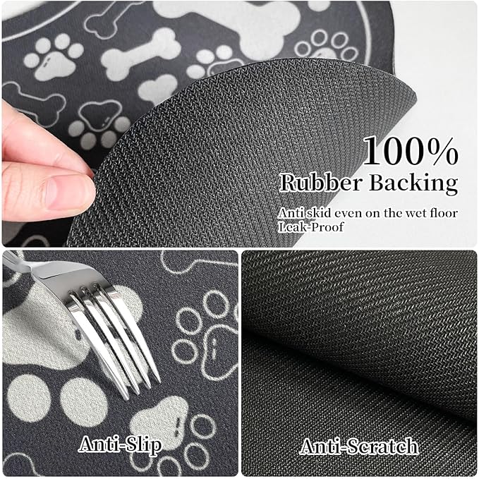 Dog & Cat Food Mat Bone Shaped Pet Feeding Mat Quick Absorb Water Bowl Placemat with Rubber Backing Indoor Floor Stain Resistant Pet Accessory Supplies (Dark Gray Small, 12x18 Inches)