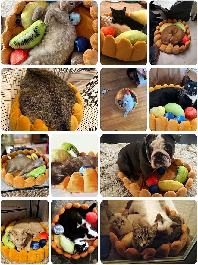 Fashion Pet Cushion Bed Detachable Updated Version Winter Plush Nest Kennel Lovely Tart Warm Comfortable Extended Dog Mat Pad Cat Mat (Tart-Large)