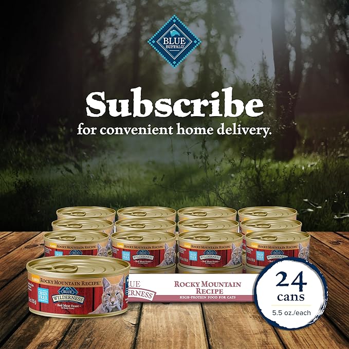 Blue Buffalo Wilderness Rocky Mountain Recipe Flaked Wet Cat Food, Chicken-Free & Grain-Free Recipe, Made with Natural Ingredients, Red Meat in Tasty Gravy, 5.5-oz. Cans (24 Count)