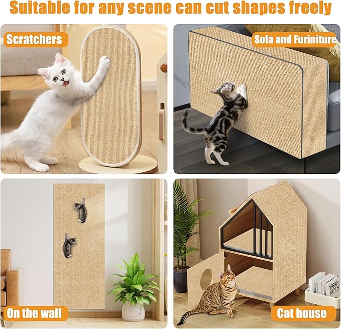 cat Scratching mat Self-Adhesive, Trimmable Furniture Protector for Couch, Sofa, Wall & Cat Trees - Durable Scratch Pad with Nano Tape, DIY Climbing Carpet for Indoor Cats(Khaki, 39.3"x15.8")