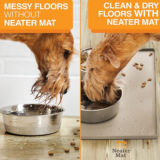 Neater Pet Brands Neater Mat - Waterproof Silicone Pet Bowls Mat - Protect Floors from Food & Water (19" x 12", Cappuccino)