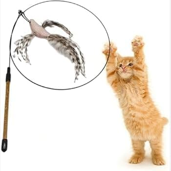 Interactive Cat Feather Wand Toy with Strong Suction Cup – Black Base, White & Black Feathers | Hands-Free Play for Indoor Cats