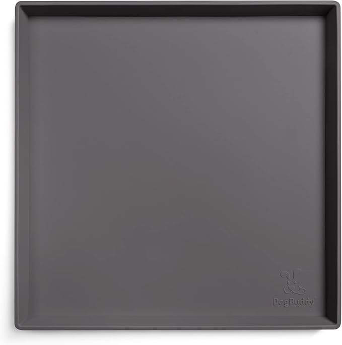 DogBuddy Dog Food Mat – Waterproof Dog Bowl Mat for Food and Water, Silicone Pet Feeding Mats For Floors, Non-Slip Placemat with High Edges For Dogs Bowls, Puppy Essentials (XS: 11" x 11", Shadow