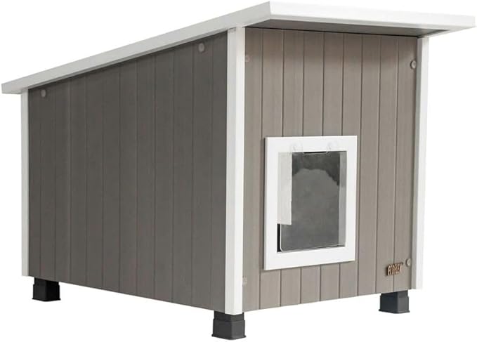 New Age Pet ECOFLEX XL Outdoor Cat House - Durable, Moisture-Resistant Wood Plastic Composite, Dual Entry, Easy Assembly, Elevated Floor for Ventilation, Compatible with Heated Pad, 10-Year Warranty