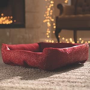 Pet Bed, Sparkling Rhinestones, Soft, Comfortable Velvet, for Lounging Dogs, Cats, Pets, Red, Large, Sold Individually