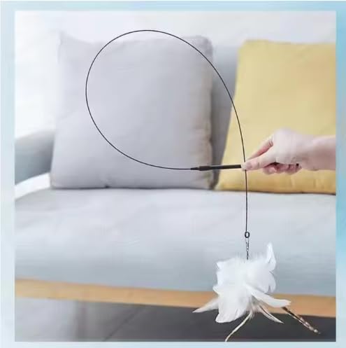 Interactive Cat Feather Wand Toy with Strong Suction Cup – Black Base, White & Black Feathers | Hands-Free Play for Indoor Cats