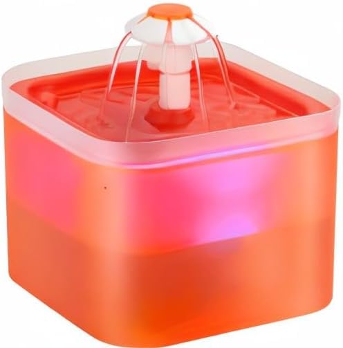 Cat Water Fountain Orange Cute: Waterfall Cat Fountain with Led Light - 67oz/2L Quiet Water for Cats Drinking Fountain - Pet Water Fountain for Cats Inside -AONBOY Filtered Water Supplies for Cats