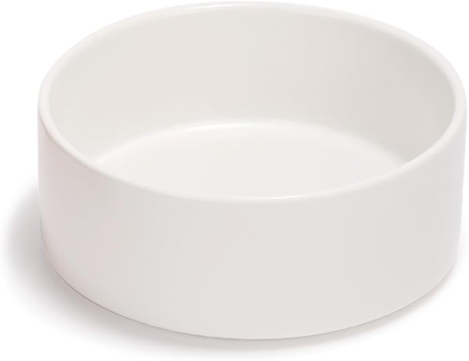 SPUNKYJUNKY 13.5OZ Ceramic Dog and Cat Bowl, Modern Cute Weighted Food Water Bowl for Replacement White (2 Pack)