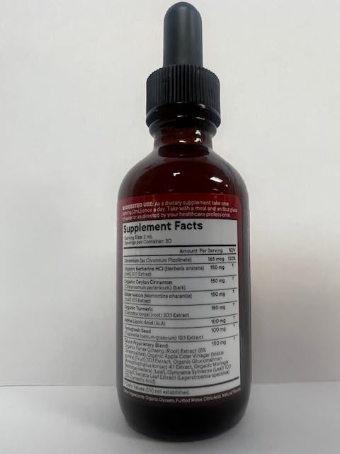 Berberine with Ceylon Cinnamon Supplement Liquid Drops + Bitter Melon Extract, Glucomannan, Gymnema, Chromium, Turmeric, Panax Ginseng, Moringa- 8 OZ