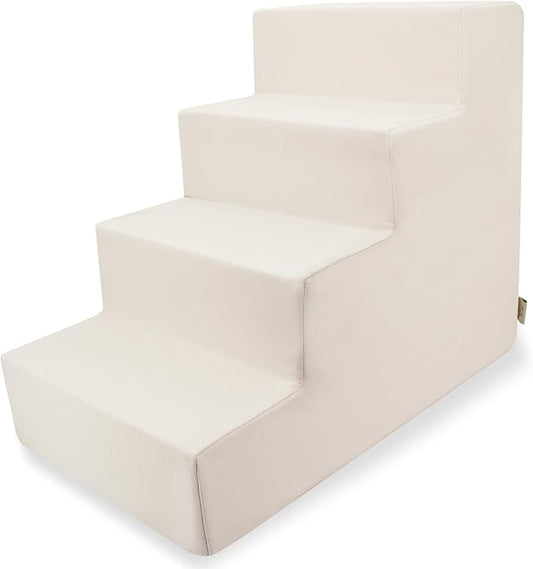 Best Pet Supplies Dog Stairs & Steps - CertiPur-US Made in USA Foam Steps for Small Dogs & Cats, Non-Slip Indoor Balanced Pet Step Support, Dog Ramp, No Assembly, Ivory, 4-Step (18-inch Height).