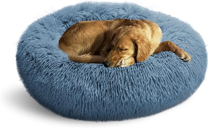 Whiskers & Friends Dog Bed, Round Fluffy Dog Beds for Small Dogs Washable, Calming Donut Pet Bed for Medium Dogs - Up to 45 Pounds