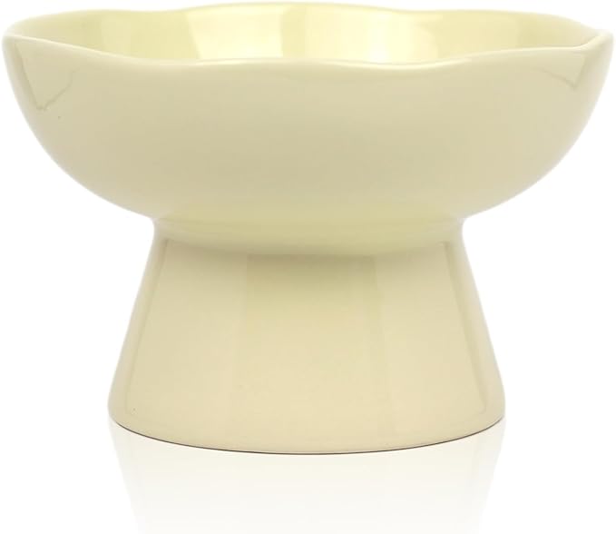 6.1" Wide 1.57" Deep Elevated Cat Bowls, Ceramic Water Bowls for Flat Faced Cats,Cat Feeder,Stress Free,Protect Cat’s Spine,Cream