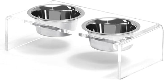 Acrylic Elevated Dog Cat Bowls Pet Feeder Double Bowl Raised Stand Comes with 4 Removable Stainless Steel Bowls. Perfect for Cats Puppies Small Dogs, 3.75 Inch
