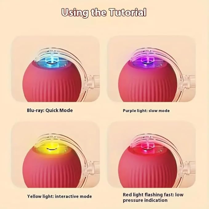 Cat Toy Ball with Tail Rope, Smart Rolling Ball, LED Light, Electric Self-Rolling Pet Toy, Interactive Cat Jumping Ball, Automatic Cat Teaser Ball, Small Dog Toy, Pet Excercise, Cat Activity (Red)