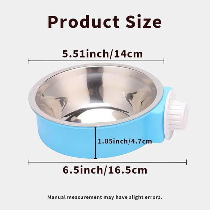 2Pcs Pets Lightweight Stainless Steel Bowl,Removable Stainless Steel Pet Hanging Food Water Feeder Bowl Cage Coop Cup for Puppy Medium Dog Cat Rabbit Ferret Bird Gunea Pigs (Blue, S)