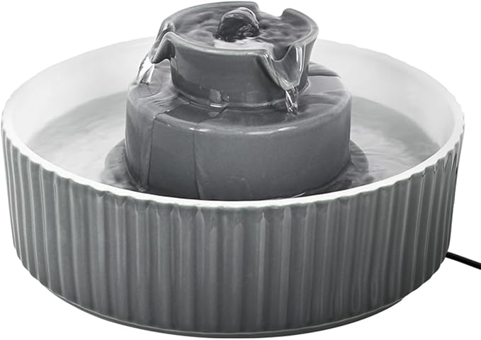 Ceramic Cat Water Fountain, 2.1L/71oz Cupcake Pet Water Fountain for Cats and Dogs, Ultra-Quiet Pump Pet Fountain with Replacement Filter and Foam (Dark Grey)