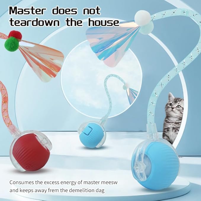 3 Packs Speed Tail 2.0 Interactive Cat Toys for Indoor Cats, Automatic Moving Cat Toy with Elastic Mesh Tail, Rechargeable Cats Ball for Enrichment Exercise