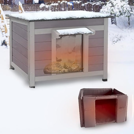 GUTINNEEN Outdoor Cat House Insulated Liner, Weatherproof Feral Cat Shelter for Outside, Wooden Indoor Kitten House, Stray Cat Home for Winter