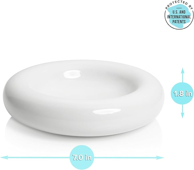 CatGuru Cat Food Bowl, Ceramic Bowls for Indoor Cats, No Spill Cat Feeding Bowl, Whisker Stress Free Kitten Bowls, Non Skin Pet Bowls for Food and Water (Torus - Set of Two, White)