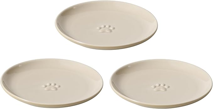 6.1'' Ceramic Wide Cat Dishes, Set of 3 Ceramic Cat Bowls, Indoor Kitten Feeding Wet & Dry Shallow Food Dish Anti Whisker Fatigue(3 Pcs)
