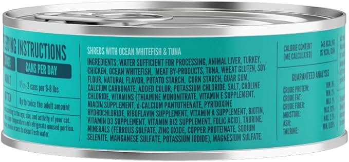 A Strong Heart Canned Wet Cat Food, Shreds with Ocean Whitefish & Tuna - 5.5 oz Cans (Pack of 24), Made in The USA with Real Ocean Whitefish & Tuna