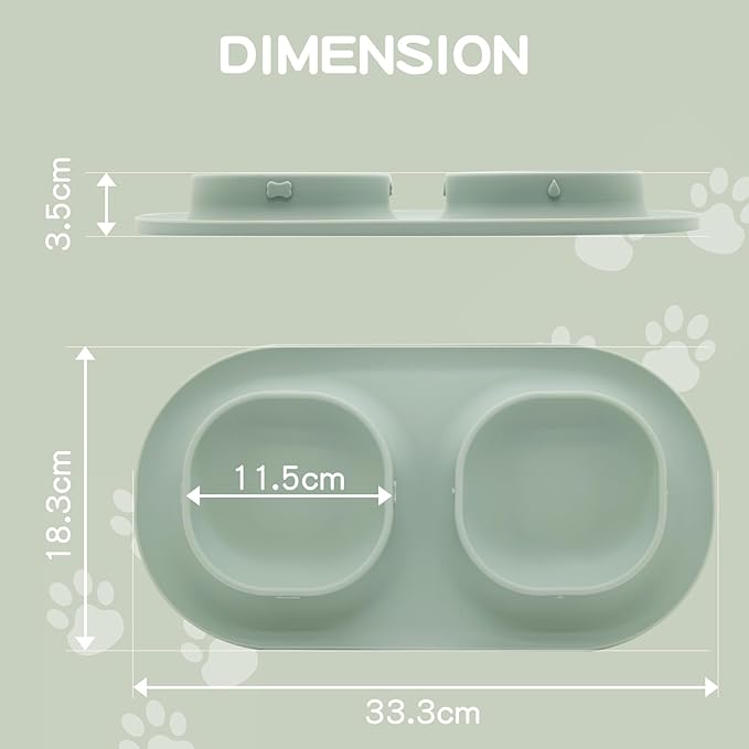 Dog Food Bowls Pet Bowls & Dog Water Bowls with No-Spill and Non-Skid, Feeder Bowls with Dog Bowl Mat for Small Medium Large Size Dogs Cats Puppy Pets, Dog Dishes (Green)
