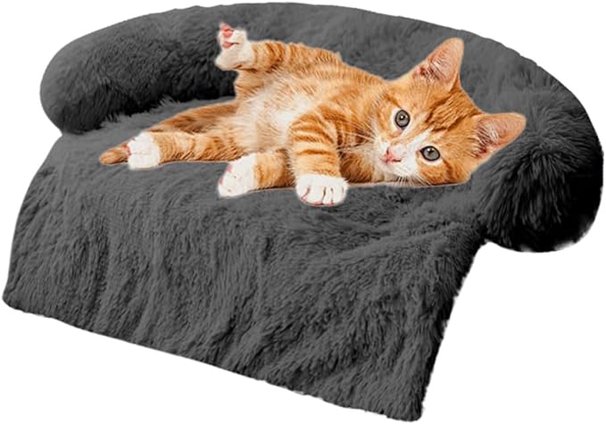 Calming Dogs/Cats Bed Mats, Dog Pad Washable Removable Couch Cover, Plush Long Fur Mat for Pets, Waterproof Lining, Perfect for Small, Medium and Large Dogs and Cats (Dark Gray, 31"x23")