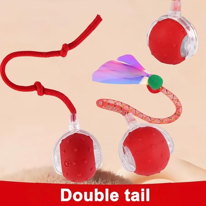 Interactive Cat Toys Ball for Indoor Cats,[2025 Newly Upgraded] Agile Moving Cat Ball with Elastic Mesh Tail,Automatic Kitten Toys for Bored Indoor Adult Cats,Motion Activated (Red)