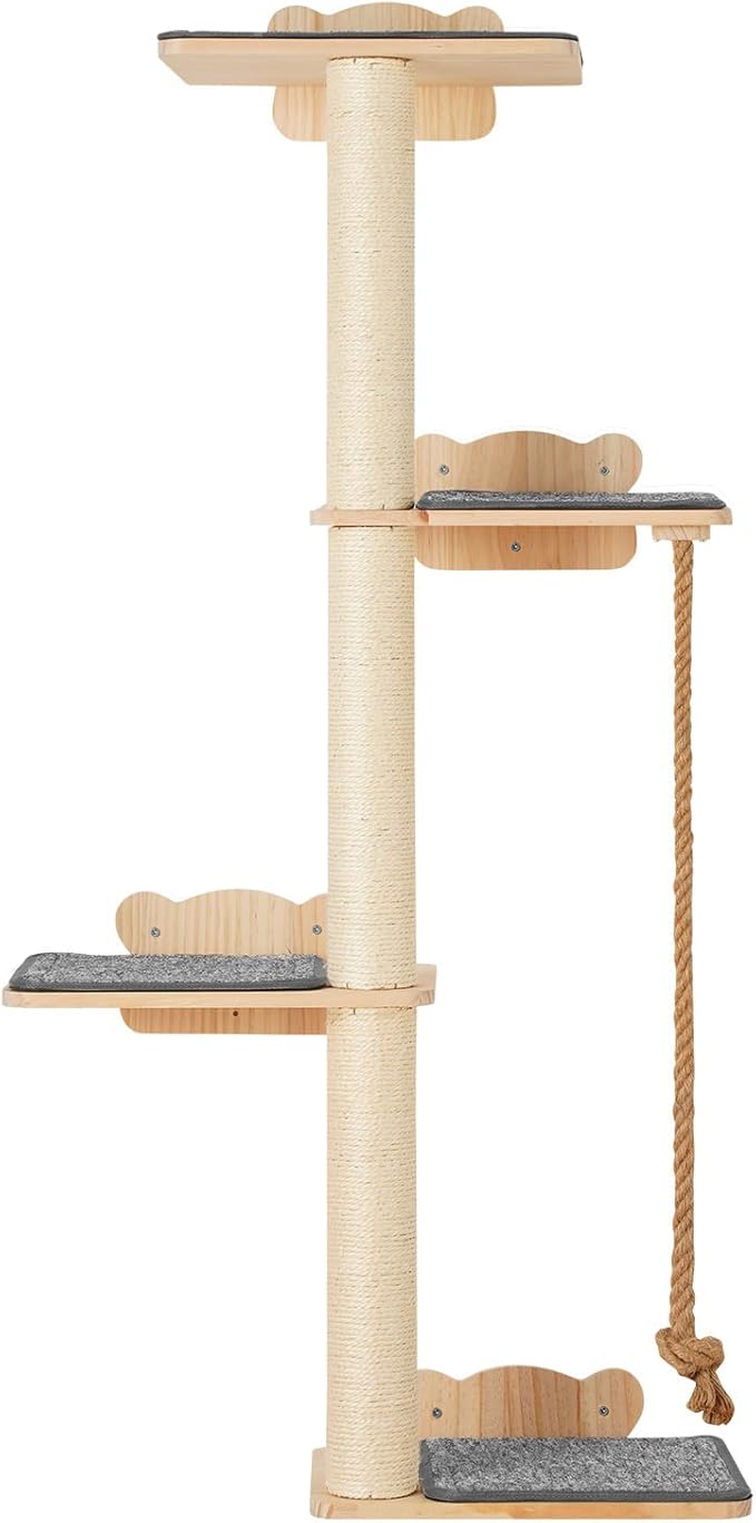 VEVOR 4 Tiers Tall Cat Wall Furniture Set with 4 Jumping Boards, Wall-Mounted Cat Floating Shelf up to 40 lbs, 12 mm Pine Wood Perch for Sleeping, Playing, and Climbing
