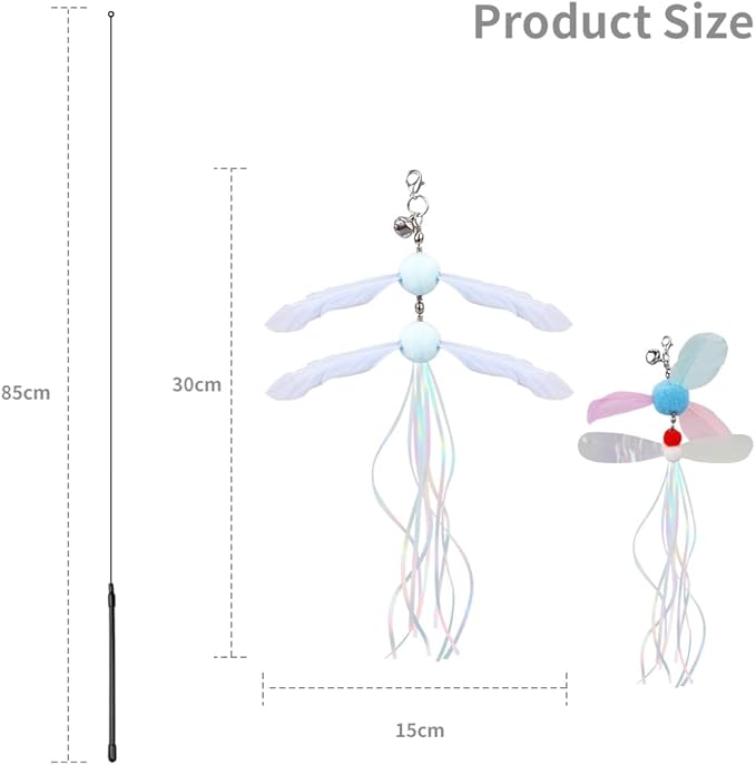 PAZ'S GIFT Cat Wand Toys, Interactive cat Feather Teaser Wand Toy with 2 Replacement Heads, Indoor cat Stick Toys