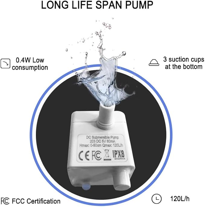 Stainless Steel Lid Cat Water Fountain 74Oz/2.2L for Drinking - Pet Fountain for Small Animal - Dogs Waterer Bowls Indoor