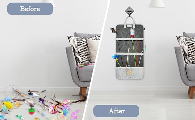 Cat Wand Toy Storage Bag,Wand Toy Holder and Cat Toy Organizer for Neatly Organizing Teaser Wand Toys, Ensuring Feline Safety and a Clutter-Free Home(Dark)