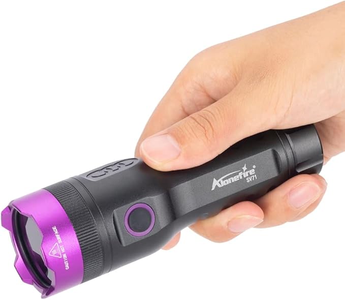 ALONEFIRE SV71 365nm UV Flashlight Strong 15W USB C Rechargeable Black Light Money Detector for Resin Curing, Pet Urine, Scorpion, Fishing, Mineral, Rocks, Glue with UV Protective Glasses, Battery