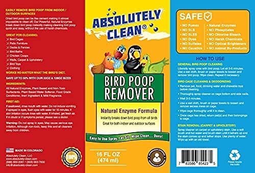 Absolutely Clean Amazing Bird Poop Cleaner Spray - Just Spray/Wipe - Safely & Easily Removes Bird Messes - Use Indoor/Outdoor - Made in The USA